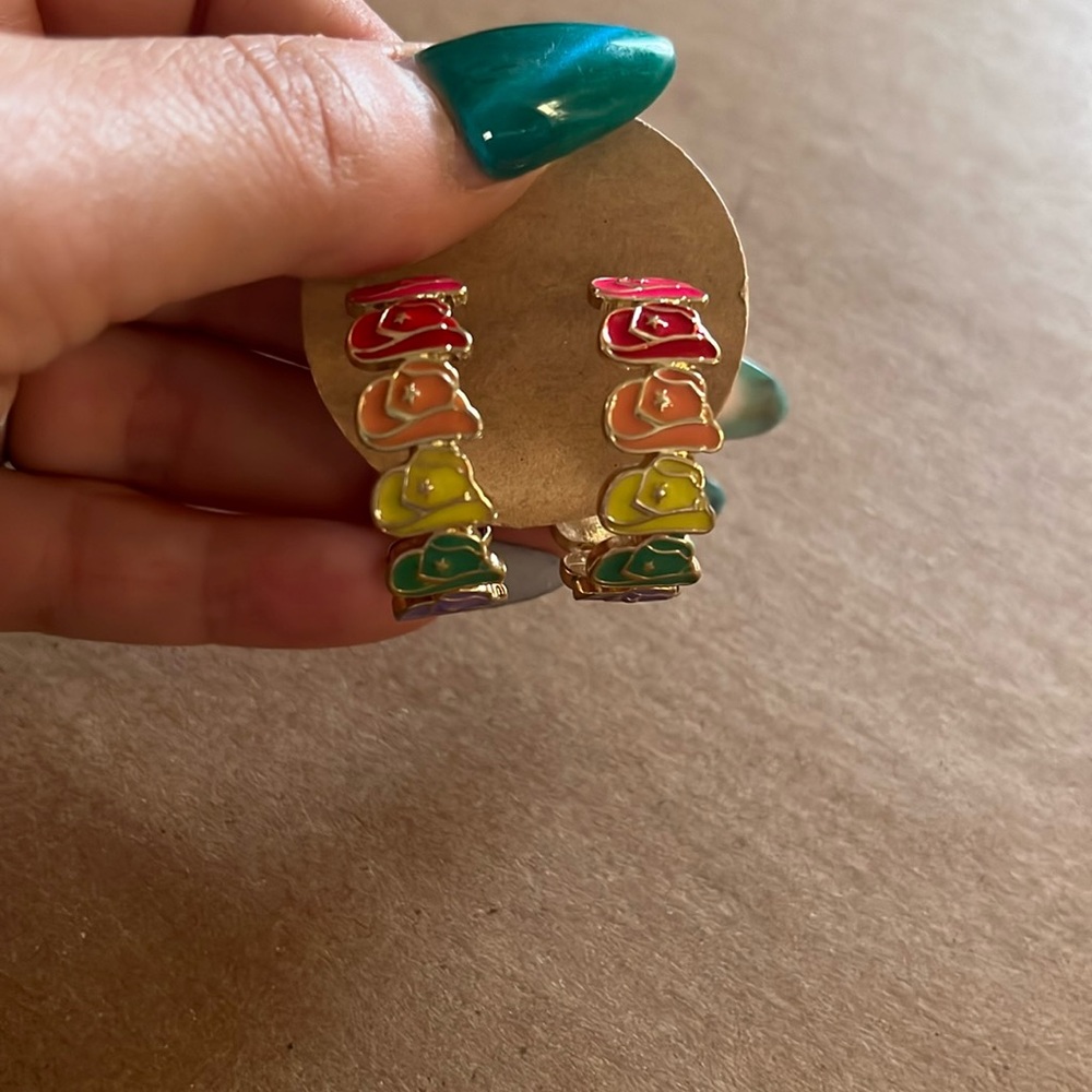 Super cute rainbow 🌈 cowboy hat hoops 🤠